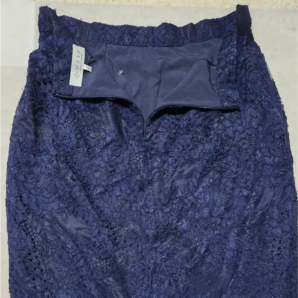 Wayf Midnight Blue Lace Midi Skirt Size Large